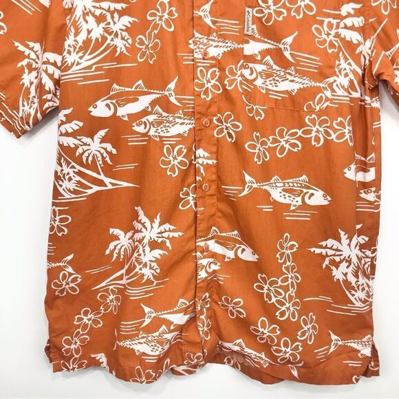 Columbia Orange Tropical Fish Cotton Button Down Short Sleeve Shirt - Picture 3 of 16
